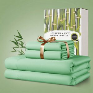 4pcs Bamboo Bed Sheet Set, 2200 TC Cooling Fabric, Bamboo Fitted Sheet Set, Extra 18"-24" Deep Pocket, Cooling & Breathable with Smooth Feel, Queen Size Sheets Ultra Soft for Hot Sleepers, Shrink, Fade Wrinkle Resistant, Hotel Quality Bamboo Sheets, Wrinkle Resistant Sheets, Summer Bed Sheets, Stylish Bed s, Modern Bedroom Set, High Thread Count Sheets, Durable Bed Sheets, Breathable Bedding, Home Comfort Seekers, Hot Sleepers Solution
