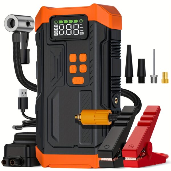 HPBS 5000A Portable Car Jump Starter with Air Compressor- 12V Battery Booster with 150 PSI Tire Inflator Air Pump for 12V Vehicles(Up to 2.11gal Gas And 1.72gal Diesel Engines), Car Jump Box with LED Light, Fast Charging USB Output, Car Accessories Tools