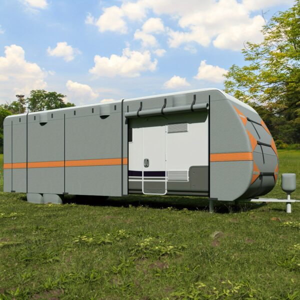 YITAHOME 24-27ft Travel Trailer Cover RV Cover Camping Car Cover Extra Thick Waterproof Windproof UV Protection Tear-Resistant RV Cover, with 2 Long Straps and 4 Tire Cover Tongue Covers