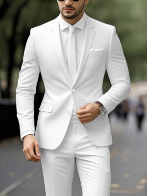 Two-piece Men's classic business suit, solid color jacket + unhemmed trouser pockets, stylish and formal attire suitable for weddings, interviews, parties, and gatherings