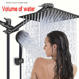 Shower head combination, 8 "/ 10"/ 12 "square top spray shower kit, 3 function handheld shower head, stainless steel adjustable Angle extension arm, low water pressure durable, with long hose