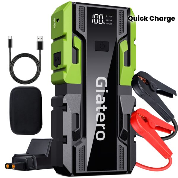 Giatero 3 In 1 4000A Jump Starter For Car, 12V Jump Starter Battery Pack (up To 2.64gal Gasoline And 2.11gal Diesel Engine), Car Battery Jump Starter With 3 Modes Flashlight And Jumper Cable