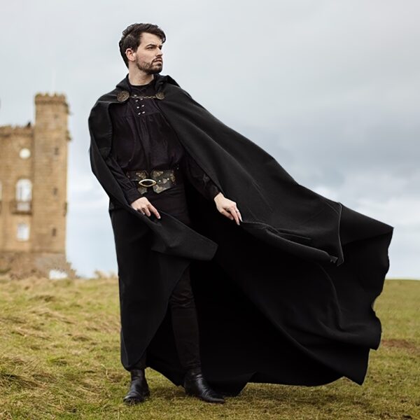 L'VOW Medieval Hooded Cape - Elegant Gothic Witch Cloak with Dramatic Flow for Halloween, Cosplay, Renaissance Fairs - Costume Party Outfit for Women & Men - Medieval Viking, Witch, Hobbit Attire, Goth Accessories, Cosplay Attire, Viking Style, Lightweight Fabric, Fantasy Cosplay