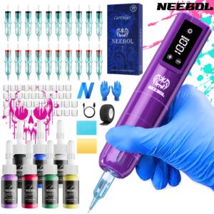 26005cd7-fcb1-4da4-bbb0-3936b8ca47ff.jpg Neebol Tattoo Machine Kit Complete, Cordless Tattoo Gun with Screen Display, 1600mAh Battery, Wireless Rotary Tattoo Pen Set, 20 Red Cartridge Needles, 7 Ink, Portable Design, Full Tattoo Supplies for Beginners And Artists, Body Art Makeup Gift, Tattoo Gun Kit Complete, Tattoo Gun Needles, Tattoo Equipment, Professional Tattooing, Compact Design, Ergonomic Grip, Smooth Operation, Durable Plastic, Ink Set for Tattoos, Beginner Tattooers, Aspiring Artists, Wireless Tattoo Machine Kit