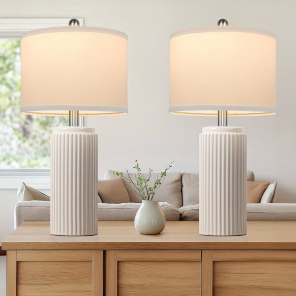 Set of 2 Modern Farmhouse Table Lamps - Heavy-Duty Ceramic & Construction, Elegant cylindrical base, for Living Room, Bedroom, Home Office, Dorm - Compatible with US Electrical Outlets (120V) - Ideal for Modern or Traditional Decor, Vintage Table Lamp, Bedroom Lamps for Nightstand, Floor Lamp, Stained Glass Lamp, Table Light Lamp, Bedside Lighting, Rustic Decor, Highquality Materials, Handcrafted Design, Decorative Lighting, Ambient Lighting