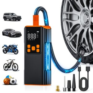Tire Inflator Portable Air Compressor - 150PSI Air Compressor with Tire Pressure Gauge, LED Light, High-capacity And 3X Faster Portable Air Pump Suitable for Cars, Bikes & Motorcycle Tires, Balla