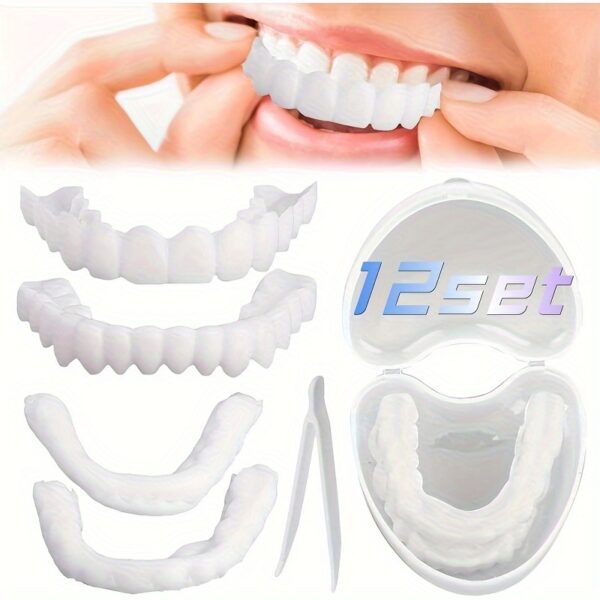 263f0b3b1f274eb6a8e0a1d436ffd665-goods.jpeg 12 Sets Adjustable Snap-On Dentures, Temporary Dentures for Upper and Lower Teeth, Unisex Instant Whitening Teeth Kit, Easy-to-Wear Dental Veneers
