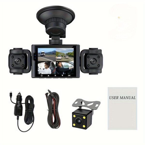 360° Dash Cam - 4-Channel HD 1080P Front & Back, Left, Right Car Camera With Night Vision, WDR, Optional 64GB Memory Card Included, 2.4" IPS Screen, Loop Recording, G-Sensor, 24H Parking Mode.