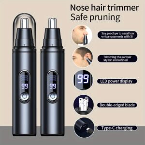 Electric Nose Hair Trimmer, Painless Facial Hair Removal Device for Men And Women - with LED Display Screen, USB Charging, Suitable for Trimming Nose Hair, Ear Hair, Eyebrows, Etc