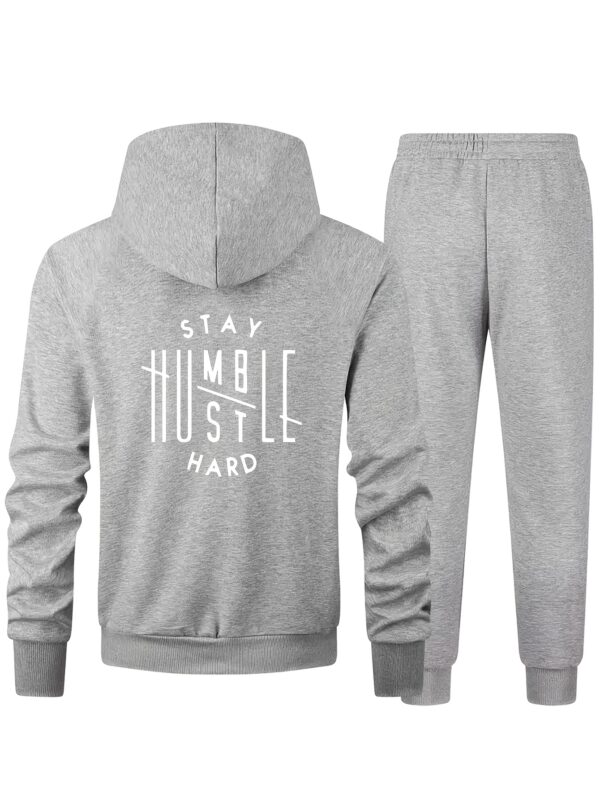 26de5ace-b78f-482d-b79c-d4dc8b2a067d.jpg Two-piece set of solid color Men's sportswear with letter print, casual long-sleeved zippered hoodie with drawstring and jogging pants suitable for fitness and running