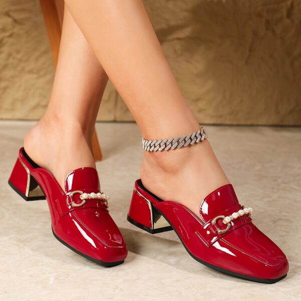 Bright Red Chunky Heel Lady's Casual Mary-Jane Heels: TPU Sole, Hand Washable, No Print, Perfect for Every Season