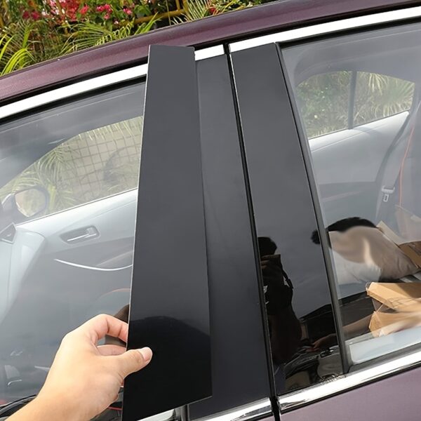 6pcs Glossy Black & Carbon Fiber Car Window Center Door Column B C BC Pillar Post Cover Trim for Honda Civic 8th Generation Sedan FD 2006 2007 2008 2009 2010 2011 Mirror Effect PC Material Not Just Sticker Styling Accessories
