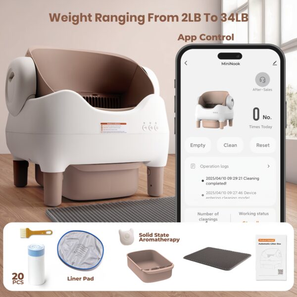 Extra Large Smart Self-cleaning Cat Litter Box, App-Controlled Automactic Cleaner With 3.43gal Big Capacity, 2.4G Wifi Automatic Cat Litter Box With Odor Removal, 14-day Hands Free Scoopless Care, Automatic Scooping, Ideal For Busy Pet Owners, Multi-cats, Without Battery