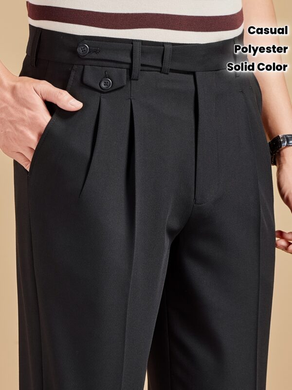 Men'S Summer Naples Slim Fit Casual Dress Pants - Wrinkle-Resistant, Stretchy, Button Detail, Mid-Rise, Solid Color, Polyester Blend for Spring & Summer