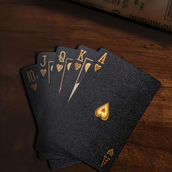 Waterproof Black Playing Cards With Golden Spade Design - Durable Plastic Playing Cards, Packed In A Protective Box, Perfect For Parties, Halloween, Thanksgiving, And Christmas Gifts, Poker Night Esse