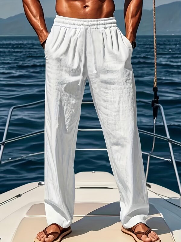 Men'S Casual Loose-Fit Polyester Drawstring Pants with Pockets - Ideal for Beach and Sports, Perfect Gift, White, Beachwear Pants|Relaxed Fit Pants|Polyester Fabric