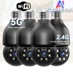 3MP (1296P) Smart Bulb Security Camera with 360° PTZ, Motion Tracking & Auto Alerts, Color Night Vision, Two-Way Talk, Quad HD WiFi - Works with Google Assistant, Fast Data Streaming Bulb Camera for Indoor/Outdoor Surveillance, Home & Office Security, Outdoor Monitoring, Discreet Monitoring, Durable Construction, Small Businesses