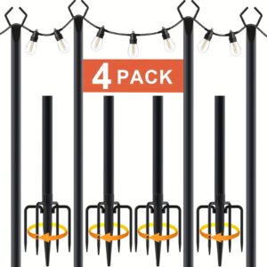 4 Pack String Light Poles, 10.1ft Light Poles for Outside String Lights, Outdoor Lights Pole with Fork, Metal Poles Stand for Patio Deck Backyard