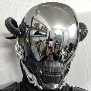 1pc DOLEDOLEN Cyberpunk Mechanical Mask - Adjustable Elastic Band, Breathable Sponge Lining, Unisex Skull Warrior Design for Halloween, Birthday, Cosplay, Parties & Music Festivals, Halloween Costume, Festival Accessory, Edgy Aesthetic, Durable Construction, Festival Goers
