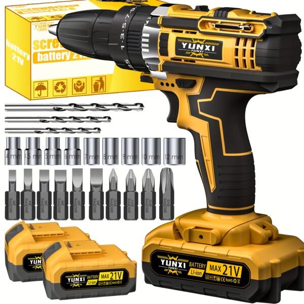 Wireless Lithium Ion Drill Bit Set Battery And Fast Charger with Lithium Battery, Impact Pistol Drill Bit And Electric Screwdriver Function Speed Control, Torque Control - Suitable for Home Repair, Fast Charging | Perfect Gift