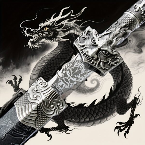 2a52de15-70f3-44d7-955b-e188319031d4.jpg High Manganese Steel Chinese Dragon Pattern Sword - 42.5 Inch Antique-Style Collectible Knife with Intricate Dragon Motifs, 3.46 lbs, Unsharpened Blade for Enthusiasts & Collectors (Polishable)