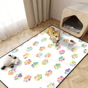[1pc Colorful Paw Pet Mat] 1pc Colorful Rotating Paw Pattern Pet Mat | Easy to Clean, Durable Kennel Pad, Cartoon Style, Multifunctional Floor Mat, Customizable Size, Fits All Seasons, Suitable for Dogs