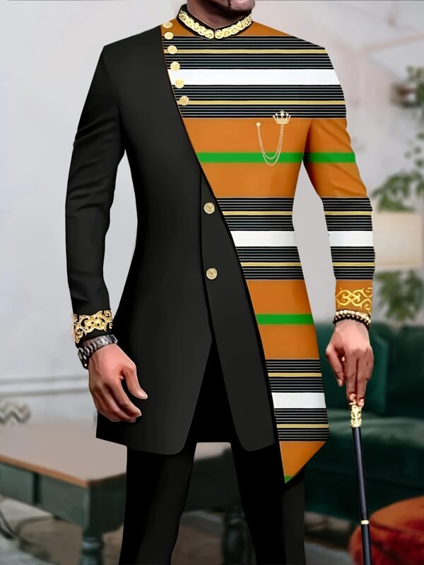 Men'S Casual Long-Sleeved Two-Piece Suit, Mid-Length Top And Trousers