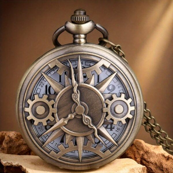 1pc Women's Fashionable Elegant Necklace Pocket Watch with Hollow Gear Design, Quartz Movement, Adjustable Crown & Chain Link - Unique Christmas Birthday Gift Accessory, Creative Accessory, Metallic Finish