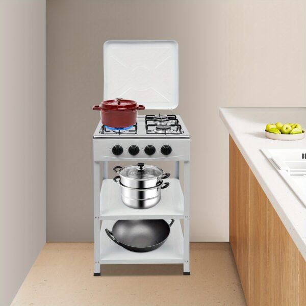 Outdoor 300000 BTU Stove Propane 4 Burner Portable Cooker BBQ Grill Windshelter With Cover Commercial Restaurant Kitchen Stand White