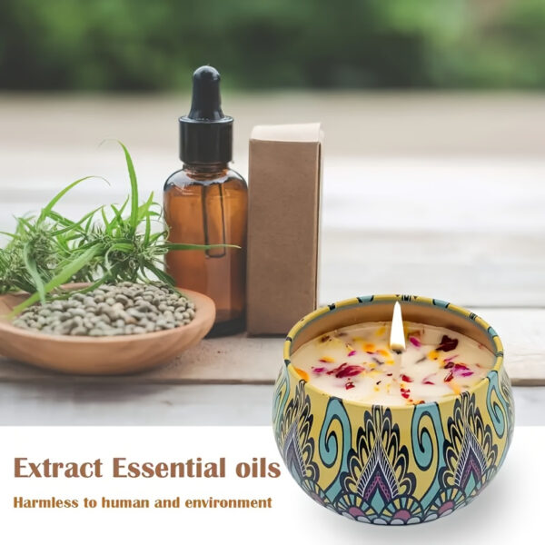 4-Pack Jasmine, Sandalwood, Lavender & Rose Scented Soy Wax Candles in Reusable Decorative Oval Box - Long-Lasting 12+ Hour Burn Time, for Relaxation, Bath, Yoga & Valentine’s Day Gifts, Wax for Candle Making, Vibrant Pattern, Natural Ingredients, Home Fragrance, Stylish Home Decor, Premium Fragrance, Gift Shoppers