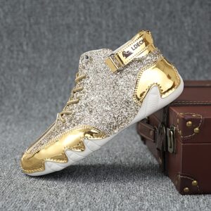 Ladies' Fashionable Outdoor Casual Shoes, Dazzling And Glamorous Women'S Footwear, Lightweight Slip-On Short Boots with Elastic Straps And, Eye-Catching Sequined Trendy Shoes Suitable for All Seasons, with a Durable Rubber Sole.