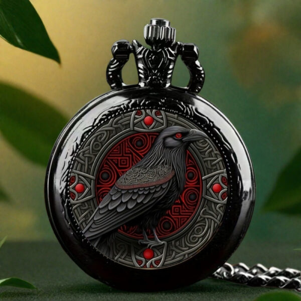 2c98598659bb4b708edde13390047c81-goods.jpeg 1pc Elegant and Fashionable Black Necklace Quartz Pocket Watch, Bird Creative Pattern Design, Autumn Forest Aesthetics, A Unique New Year, Christmas and Birthday Gift