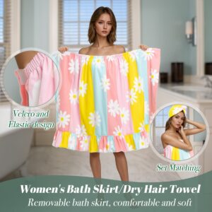 Women's Bath Skirt and Hair Wrap Set - Soft, Absorbent, Quick-Dry Spa Wrap with Elastic & Hook-and-loop Fastener Closure, Comfortable Shower Towel Dress for Home, Spa, and Travel