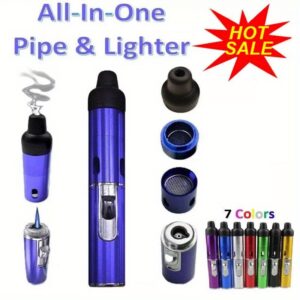 1/2pcs All-in-1 Pipe Windproof Click Butane Refillable Torch Lighter, Outdoor Windproof Butane Lighter, Adjustable Flame Lighter, Perfect for Barbecue & Kitchen Baking, Men's Gift (Butane Not Included), Battery-Free, Barbecue Lighting, Sleek Metallic Finish, Rubber Mouthpiece, Durable Aluminum Body, Camping Lighter, Compact Lighter, Highquality Torch, Refillable Lighter, Grill Masters