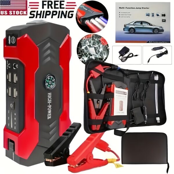 29800mAh Supercharged Portable Car Jump Starter - All-in-One Emergency Power Bank For Phones, Cars, Motorcycles & Yachts - Equipped With Flashlight, Compass & SOS Mode For Outdoor Adventures