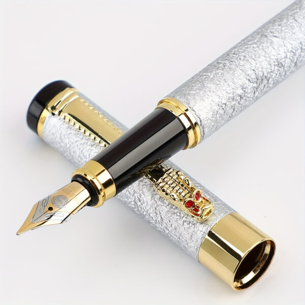 [Luxury Fountain Pen] Matte Metal Luxury Fountain Pen - Ergonomic Golden-Tone 0.5mm Iridium Nib for Smooth Writing & Calligraphy - Black Clip, Decorative Crown Design, Ideal for Office Use, Daily Writing