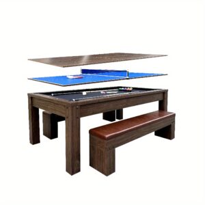 2eab34185225431686fb8bb99fe80ff7-goods.jpeg Stylish 7ft gaming pool table combination with dining table and ping pong- includes a bench set for home storage and accessories