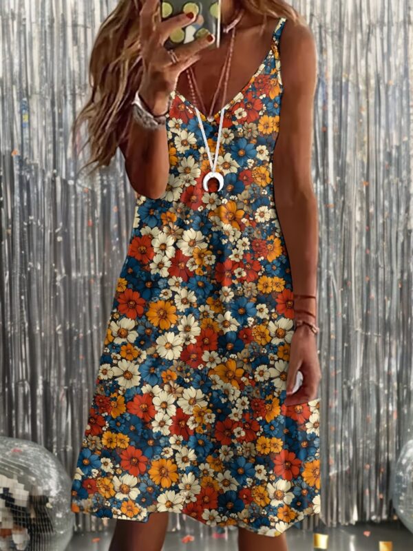 2f7b9b866ea303ea024ed176fabcc557_rsdqlUConcVkw.jpg Vibrant Floral Print V-Neck Midi Dress - Sleeveless Casual Summer Dress for Women, Perfect for Beach & Travel, Elegant Blue with Orange & Red Flower Design, Lightweight Polyester Blend, Machine Washable, Beach Dress