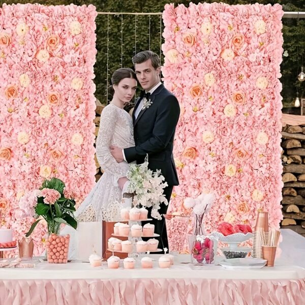 6-Pack 14x14 Inch Pink Floral Wall Panels, Artificial Flower Wall Backdrop for Wedding, Bridal Shower, Birthday Photography Decor, No Electricity Required, No Battery, Feather-Free