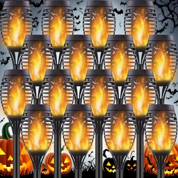 8pcs Halloween Outdoor Solar Lights, Dancing Flashing Flame Torch Lights, IP44 Waterproof, 12LED Suitable for Trails, Lawns, Gardens, Courtyards, Landscape Decorative Lights - Automatic Switch, Solar Garden Decorative Garden Lights