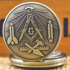 1pc-Quartz Bronze Large Pocket Watch Masonic Logo Vintage Flip Cover Necklace Hanging Watch, True Love Pocket Watch Men Valentine'S Day Father'S Day Christmas Jewelry Gift, Perfect Birthday Gift for Fathers, Husbands, Boyfriends, Men