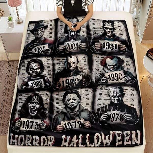 Horror Icons Flannel Fleece Throw Blanket - Preppy Style, Digital Print, All-Season Multipurpose Knit Fabric Bedding, Soft Comfortable Office, Picnic, Home Decor Blanket - 200-250Gsm