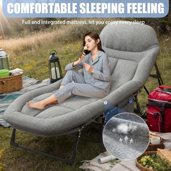 3108a91a-7848-44c0-aa72-41a441605238.jpg Heavy-Duty Extra Wide Outdoor Folding Bed with Flip Mattress - Portable Camping, Guest Bed, 600 lbs Capacity, Sturdy Frame - for Camping, Home, Travel, Balcony, Garden - Ideal for Adults, Teens, Groups - Grey, Balcony Lounger, Compact Design, Durable Construction, Travel Cot, Family Campers