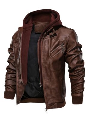 Men'S Vintage Jacket, Hooded Zippered Motorcycle Jacket, Solid Non-stretch Fabric, Polyester Lining, Suitable For Cycling, Hiking, Camping, Fishing - A Must-have For Autumn And Winter