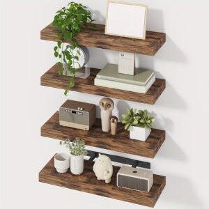 TOMNK 4/8pcs Floating Shelves for Wall, Rustic Finish Wall Shelves, Shelves for Wall Decor, with Invisible Brackets for Home Decor, Wall Dresser, Bathroom, Living Room, Bedroom And Kitchen, Rustic Brown/Black/White/Gray, for Halloween And Christmas