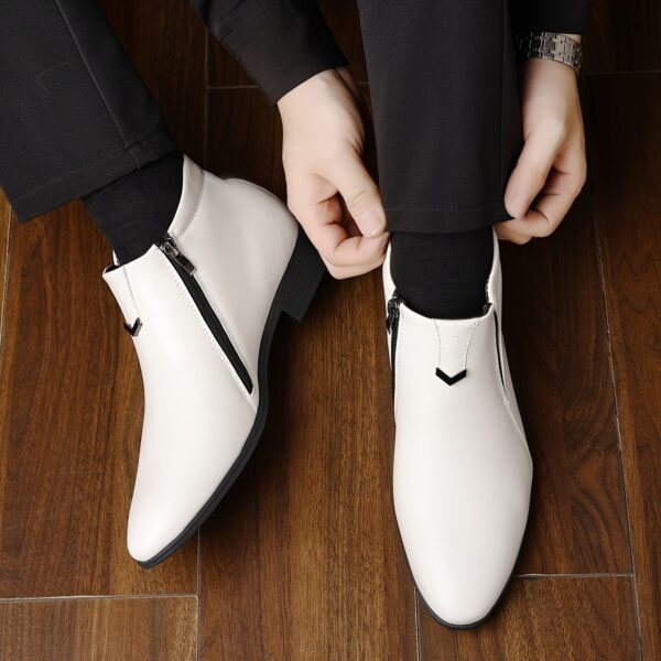 3159f46d-453b-4c32-8ade-3b1e0757d553.jpg MIOEERT Men's Boots - Pointed Toe Ankle Booties, PU Upper Slip-On with Side Zipper Closure, All-Season Formal & Casual Shoes, Non-Slip Rubber Sole for Office, Parties, Casual Attire - Brown Boots