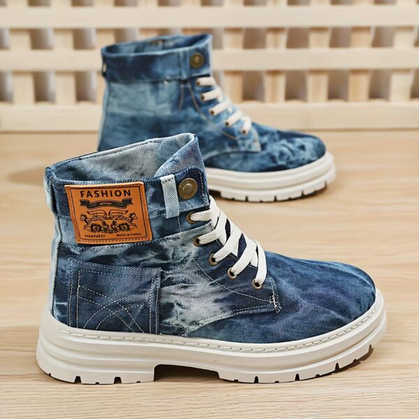 [Retro High-Top Sneakers] Retro Style High-Top Sneakers - Casual Canvas Boots with Lace-Up Closure, Round Toe Design, Beige Laces, Comfortable for Outdoor and Casual Attire All Seasons | Durable Footwear