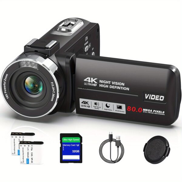 DINGETU 4K Video Camera Camcorder Ultra 80MP Vlogging Camera for YouTube 18X Digital Zoom Camcorder Recorder 3.0" LCD Touch Screen IR Night Vision with Controller, 32GB SD Card and 2 Batteries, Vlogging Equipment, Video Recorder, Content Creation, Live Streaming, Lightweight Design, Handheld Recorder, Highquality Lens, Precision Focus, Professional Videographers, Youtube Creators