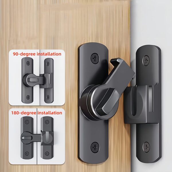1pc Heavy Duty Security Door Lock Handle, Commercial/Residential Grade Anti-Pry Lock with Adjustable Sliding 90°/180°, Anti-Pry Locking Mechanism, Includes Screws, Manual Operation, Reinforced Durable Structure Suitable for Bathroom, Home, Office, Garage Doors, Hotel Doors, Commercial Doors, Black Finish, Stable Installation, Home Security Upgrade, Modern Door Lock Compatible with Standard Doors, Enhanced Door Safety, Sturdy Metal Surface, Door Lock For Interior, Door Lock For