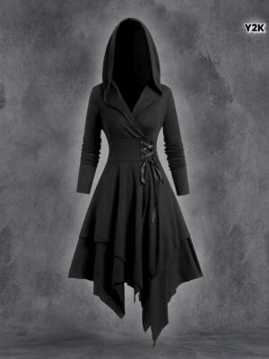 Plus Size, Plus Size Gothic Halloween Dress 2024 - Y2K Dark Forest Style with Distressed Mesh & Metal Studs | 3D Tailored Clubwear for Women (1-5XL)